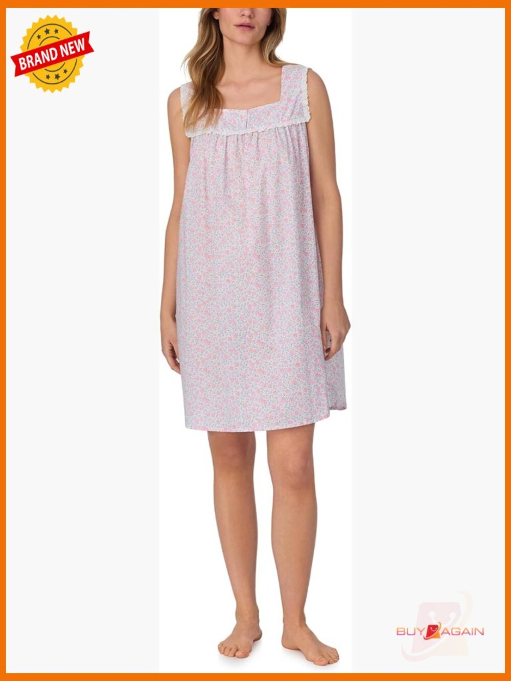 100% Cotton Dream Chemise, Sleeveless, Pintuck Neck, Button Front, Large